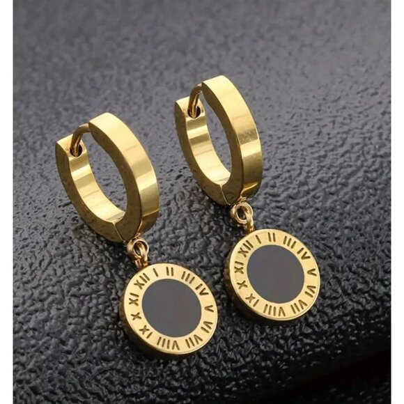 Independent Jewelry - Gold Chic Roman Numeral Dangle Hoops